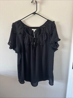 Max Studio Black Ruffle Tie-Neck Blouse
